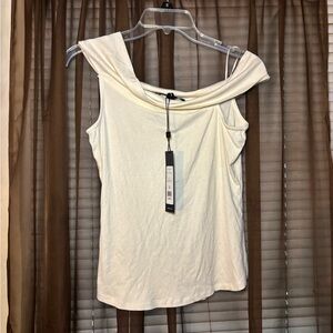 BCBG White Cowl Neck off-shoulder Tank Blouse